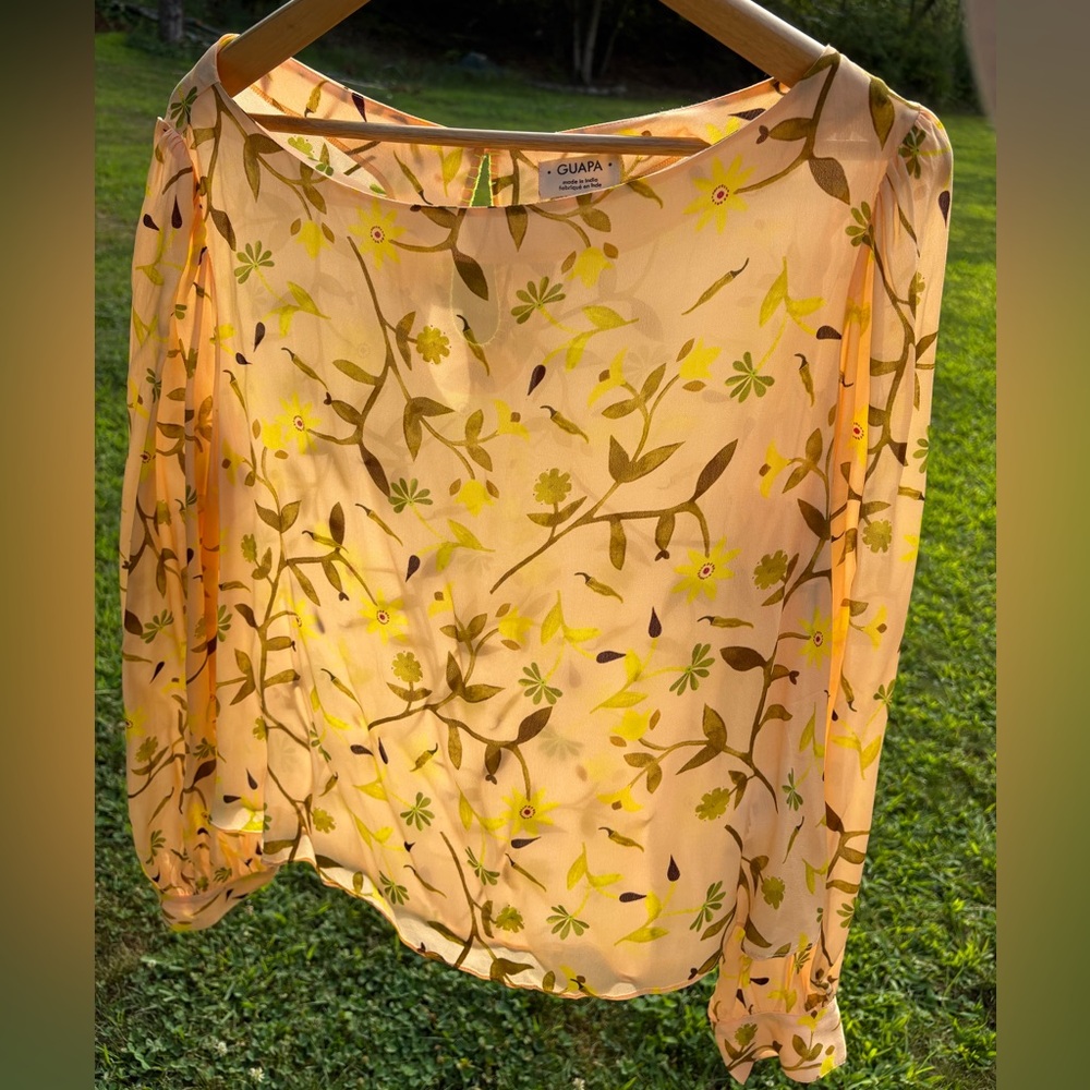 Anthropologie GUAPA Cream Peach and Green Floral Blouse. Size Medium - Picture 8 of 13